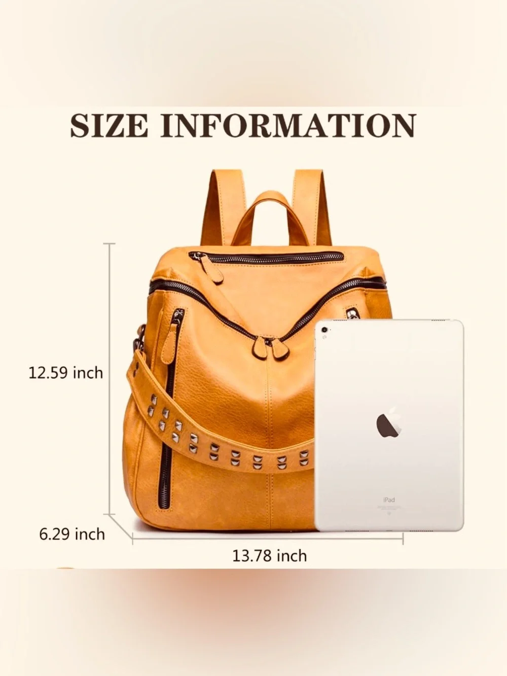 Stud-Accent Tan Vegan Leather Backpack